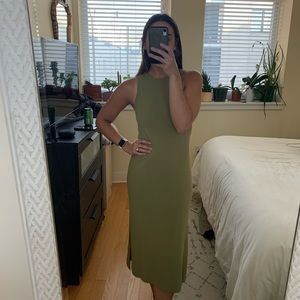 High Neck Cut-In A-Line Side Slit Maxi Sweater Dress